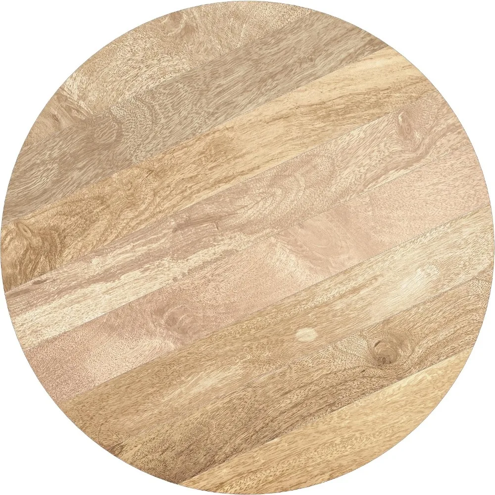 Solid Mango Wood Modern Industrial 34 Inch Wide Drum Coffee Table in Natural, Fully Assembled 5