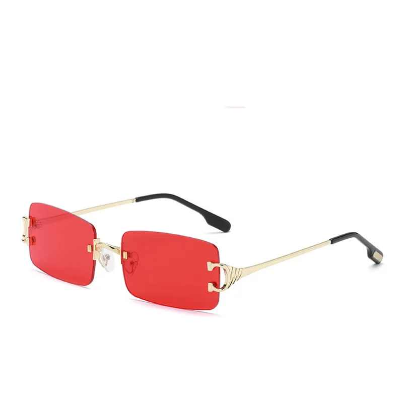 

TGCYEYO 2020 New Men's Vintage Fashion Metal Goggle Glasses Ladies Luxury Designer Rimless Small Square Sunglasses