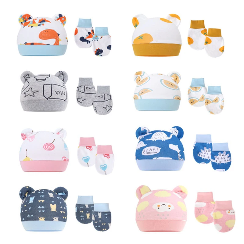 

Cartoon Baby Hat Gloves Set Boy Girl Autumn Winter Warm Cotton Kids Beanies Stuff Cap Children Accessories Newborn Hospital Hats