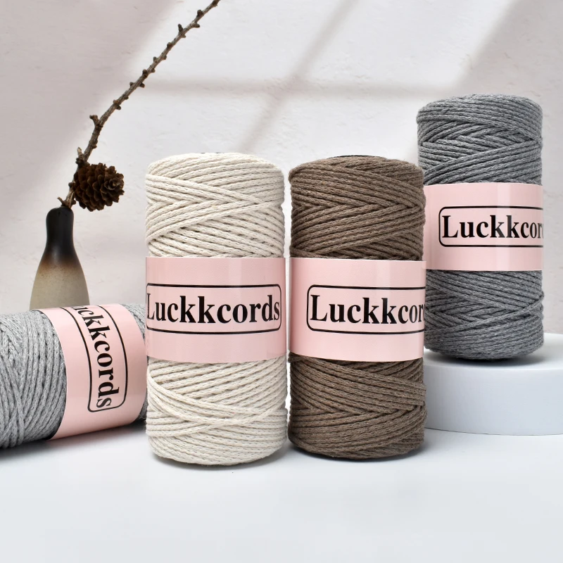 Luckkcords 할로우 코튼 스레드 순면 다크론 라운드 스트랜드, 수제 DIY 크로셰 바늘 직조 재료 패키지, 2mm, 150g/롤