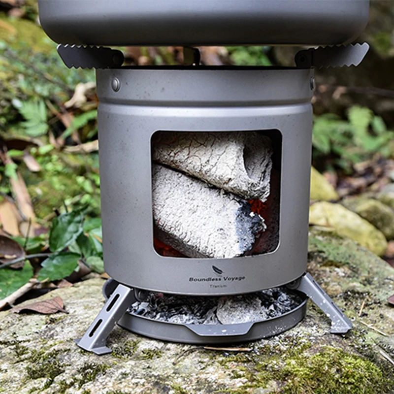 Boundless Voyage Camping Equipment Titanium Wood Stove With Folding Pot  Stands Tripods Portable Outdoor походный инвентарь - AliExpress