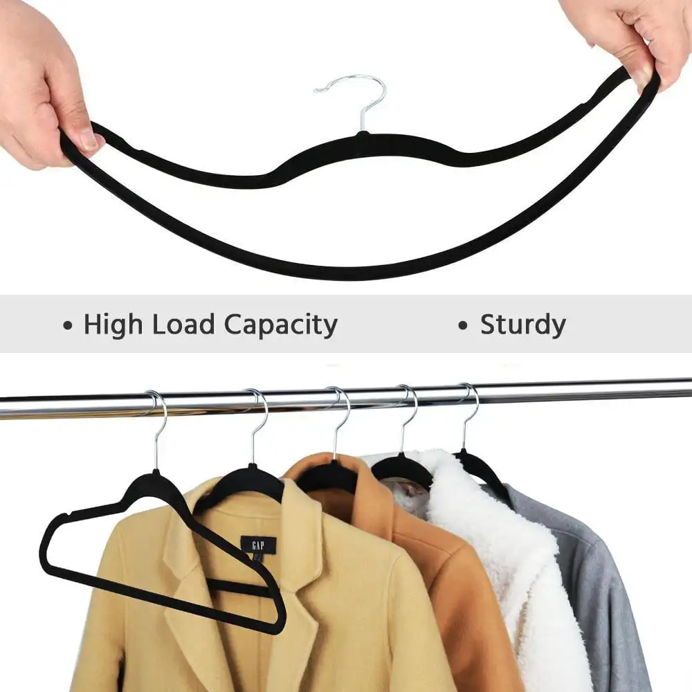 Easyfashion Non Slip Velvet Clothing Hangers, 100 Pack, Black