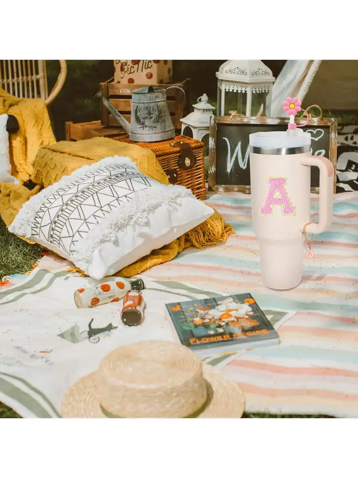 3-Piece Stanley Cup Accessories Set - Silicone Straw Cover, Initial Charm & Letter Stickers