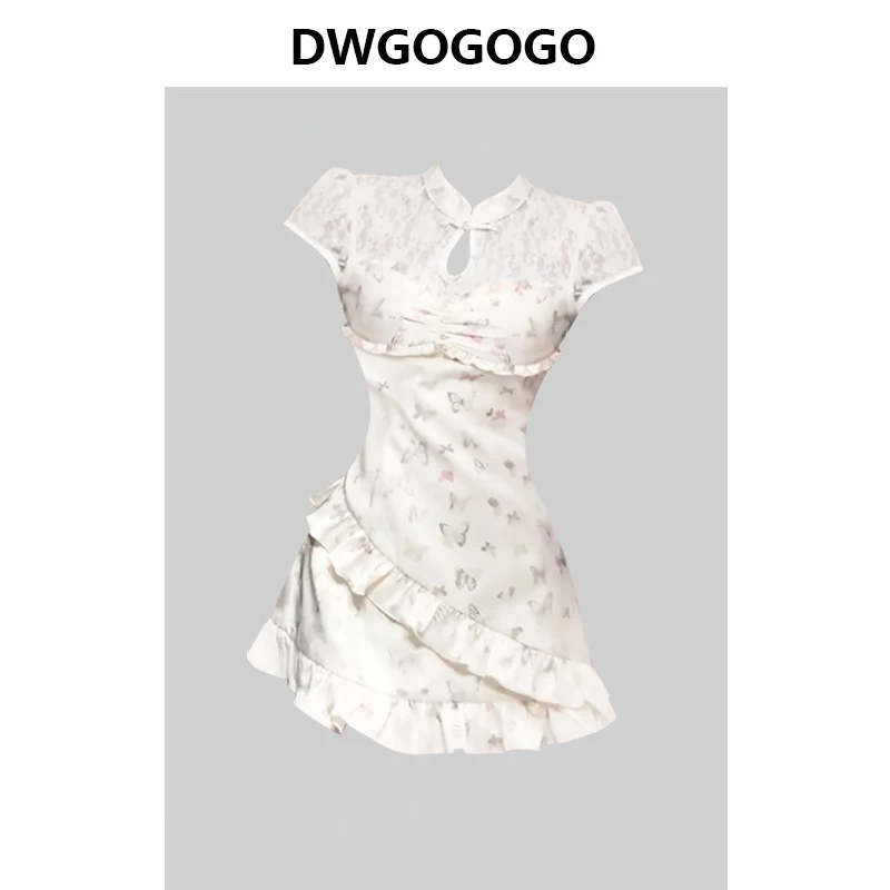 

Новое модифицированное платье Qipao в китайском стиле, женское ретро-платье с воротником-стойкой и коротким рукавом, повседневное Приталенное кружевное платье с прострочкой