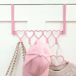 Pink Heart Over - the - Door Wall Mount Towel and Organizer Hanger with 5 Hooks - Kawaii Farmhouse Rustic Style - 1pc (Pink)