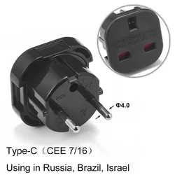 Universal UK to EU Travel Power Adapter - Euro Plug Converter Charger Adapter (4.0mm black)