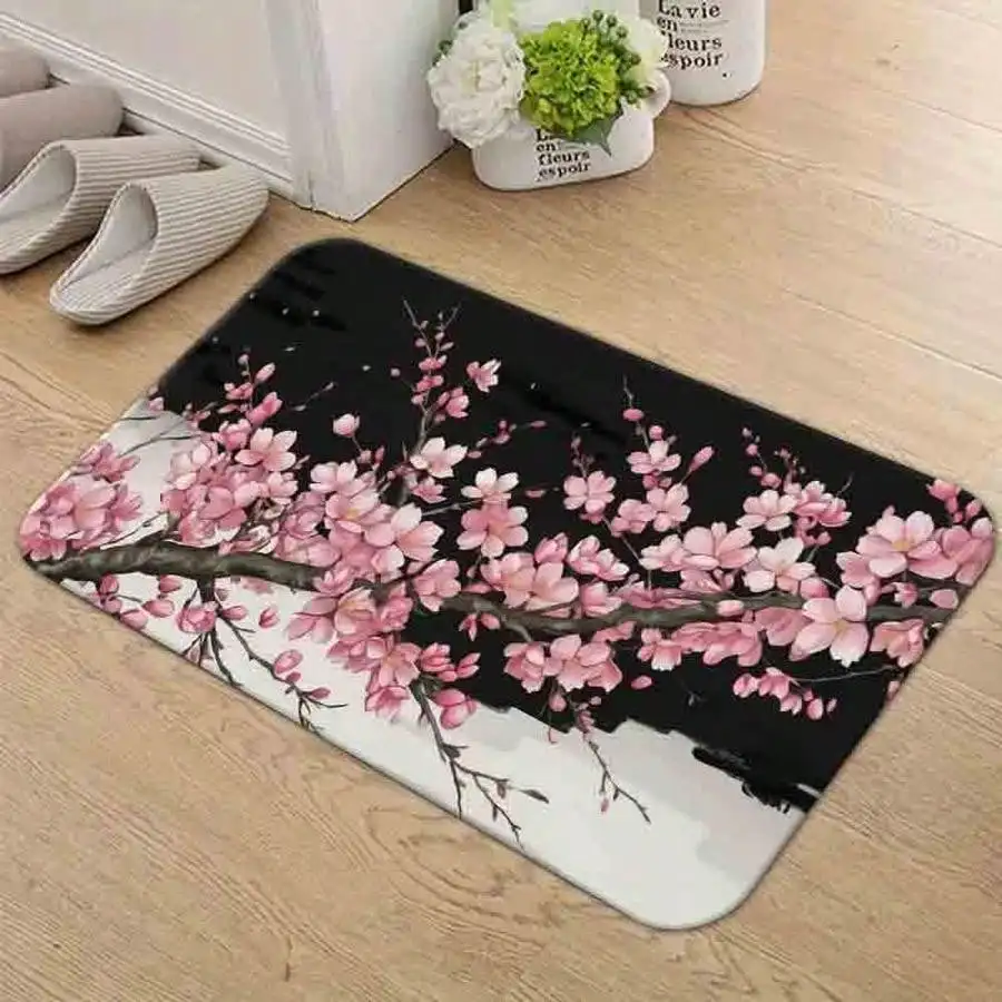 Elegant Cherry Blossom Flannel Floor Mat