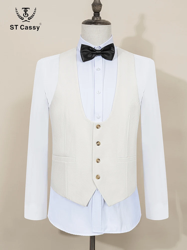 ST Cassy High Quality white elegant evening gown Tuxedo Prom man Suit Party Dress Slim fit casual suit wedding three-piece