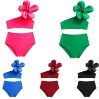 Baby Girls Swimwears Summer Bikini Set with Big Flower Kids Cute Solid Toddler Learn Swimming Suits Two-Piece Sunbeach Swimsuit 1