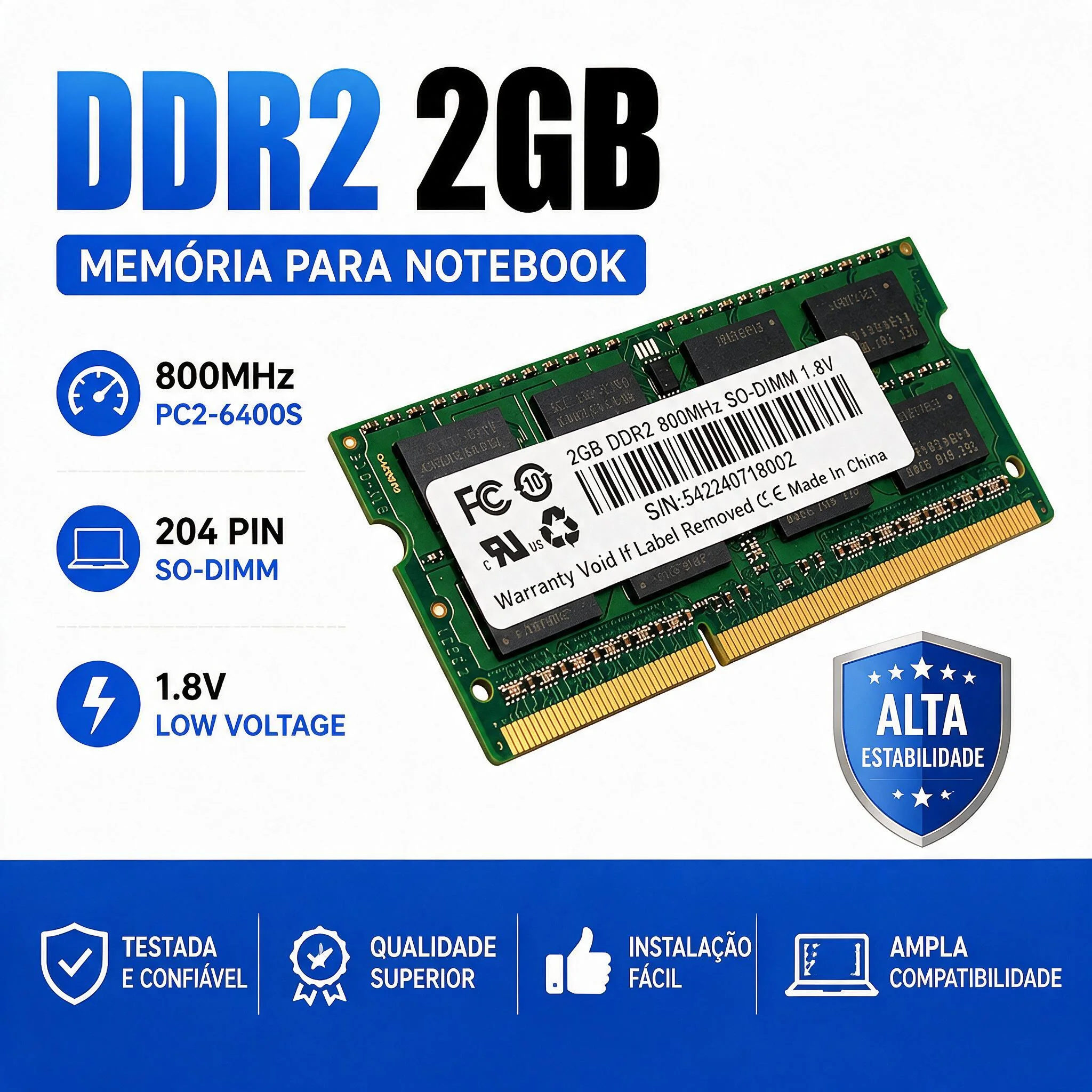DDR2 RAM 2GB 800MHz Laptop Memory SODIMM PC2-6400S 204Pin 1.8V Notebook RAM Upgrade Compatible with Notebook Computer