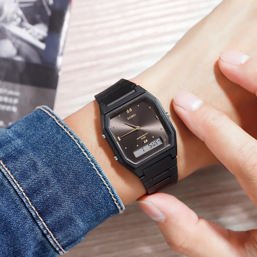 SKMEI Japan Digital Movement 3 Time Stopwatch Wristwatches Mens Women Casual Sport Watch 5Bar Waterproof relogio masculino 3