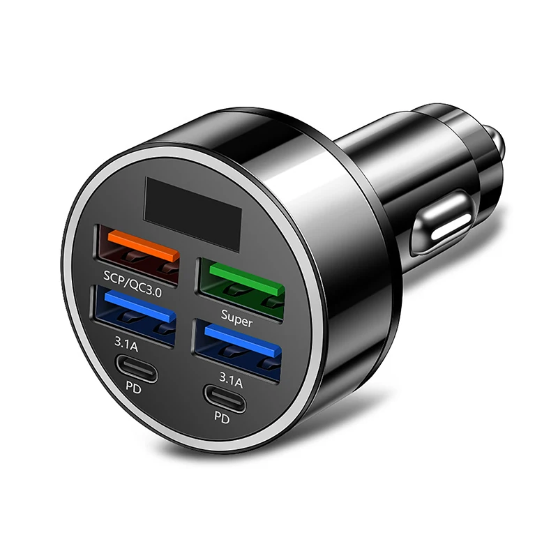 Caricabatterie da auto USB Type-C da 100 W a 6 porte con display della tensione, adattatore di alimentazione a ricarica rapida PD per iPhone, Android, smartphone e tablet - Image 6