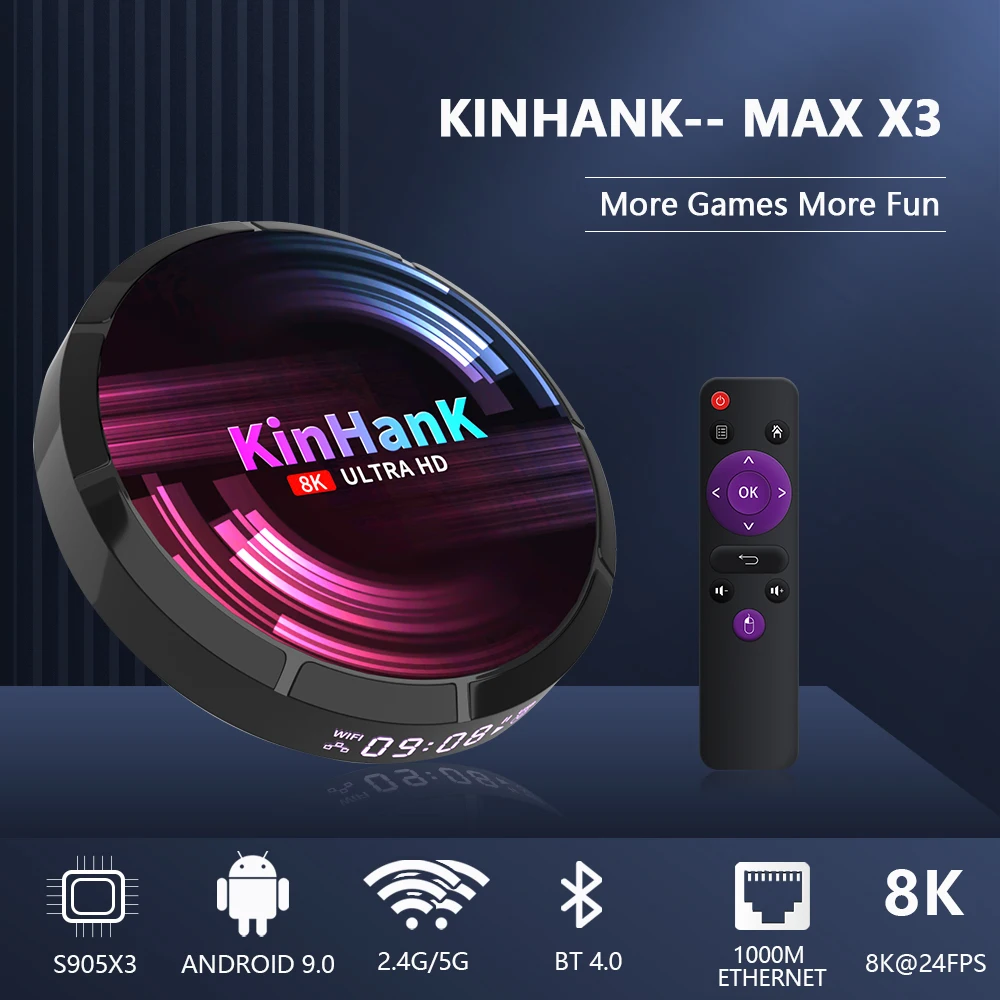 KinHank TV BOX MAX Android 9.0 Support 8K@24FPS Amlogic S905X3 Smart Box Set Top For YouTube Dual Wifi Media Player |