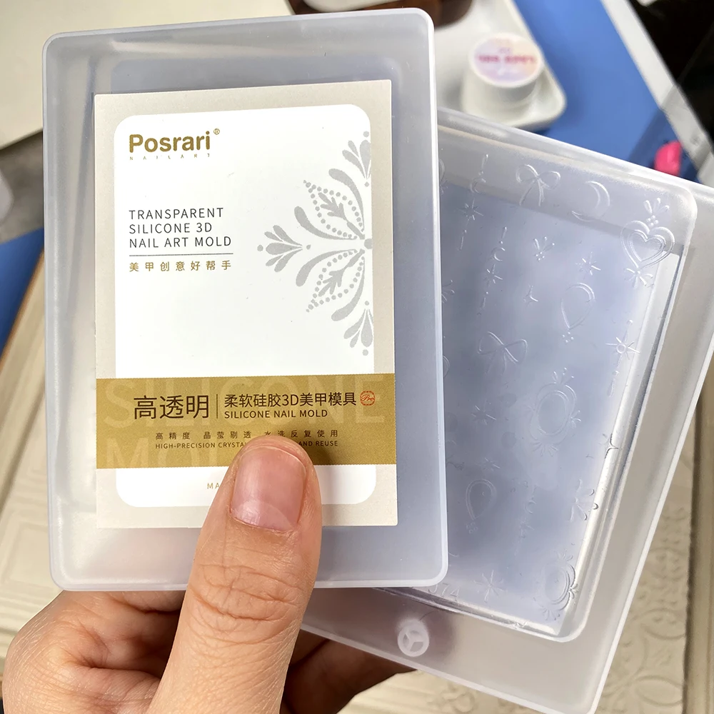 1개 3D 나비 리본 실리콘 조각 네일 몰드 별 달 하트 레이스 리본 네일 템플릿 DIY 매니큐어 디자인 스텐실 도구