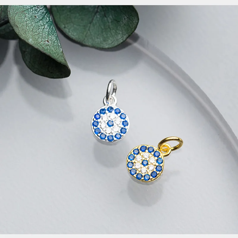 925 Sterling Silver geometric Round CZ Eye Charm Pendant pendant necklace silver necklace silver pendant silver necklace charms Handmade DIY Accessories DZ14