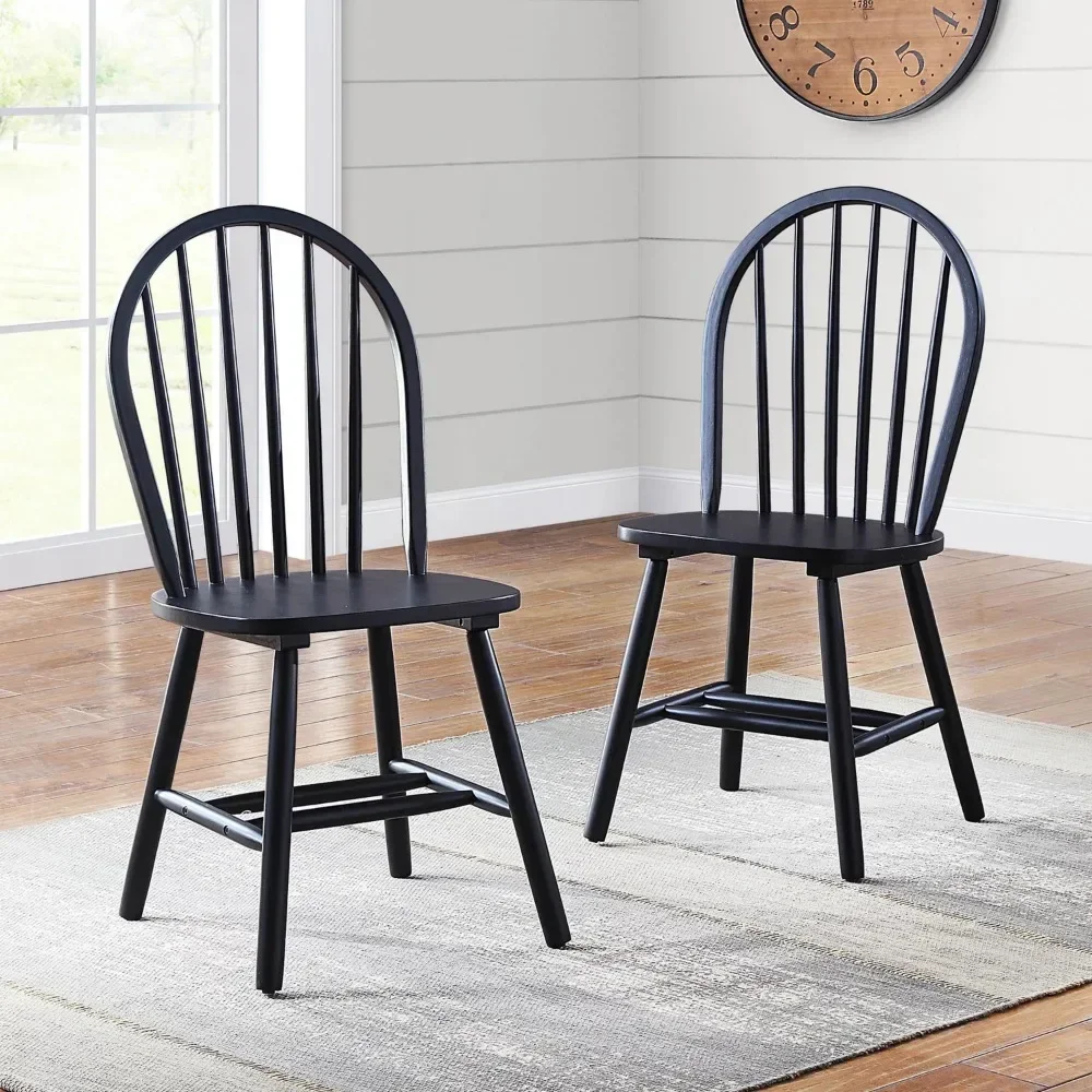 

Modern Wooden Autumn Lane Windsor Solid Wood Dining Chairs, Set of 2, Black Finish