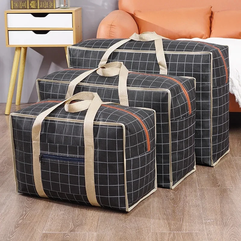 Plaid Print Clothes Quilt Storage Bag Large Moisture-proof Moving Luggage Bag Household Non-woven Fabric Clothing Woven Bag 5