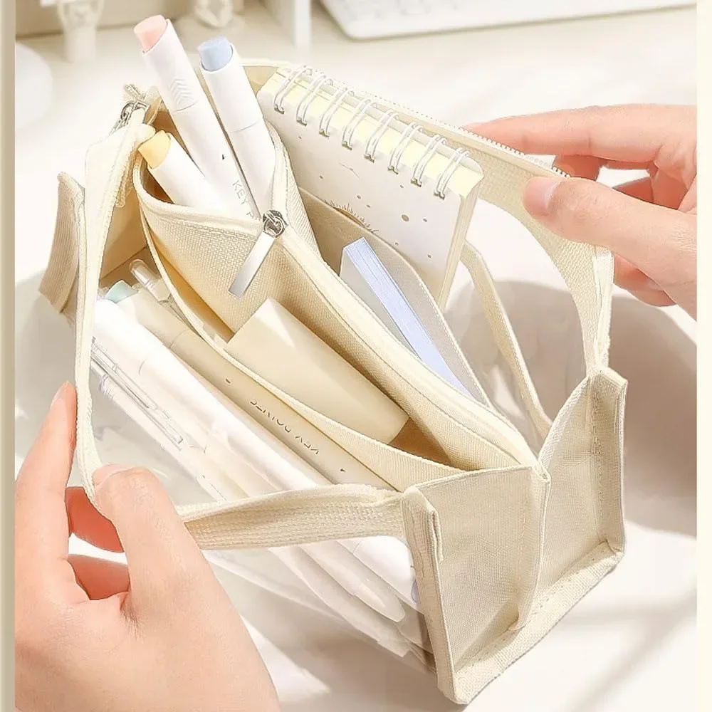 투명 대용량 필통 파우치, PVC 방수 거치대, 여학생 학교 사무용품, 4/6 레이어