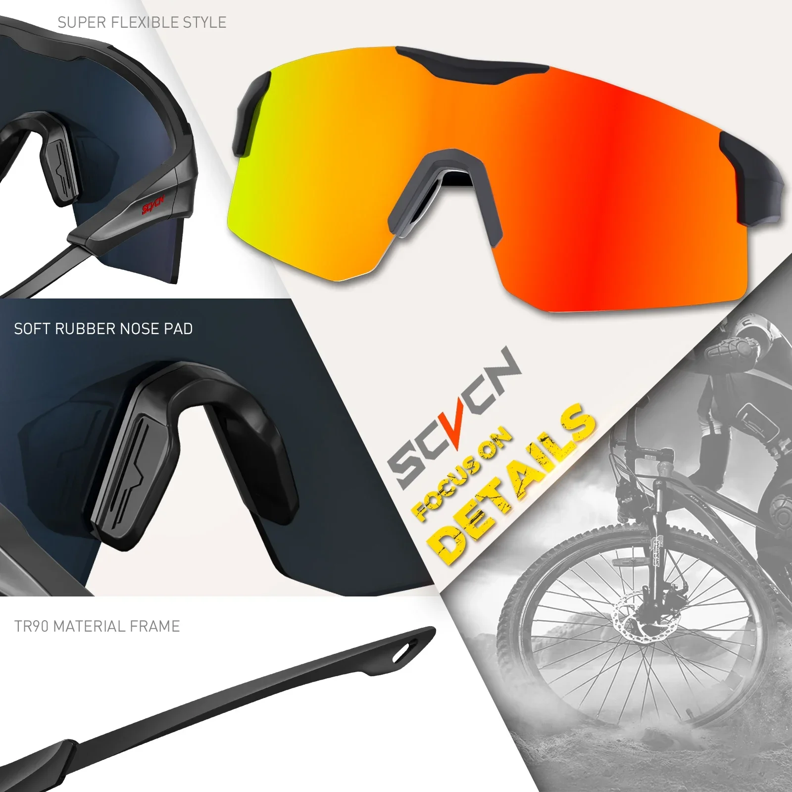 SCVCN Sports Sunglasses Cycling Glasses MTB Riding Speed Skating UV400 Fishing Goggles Man Woman Bike Bicycle Hiking Eyewear