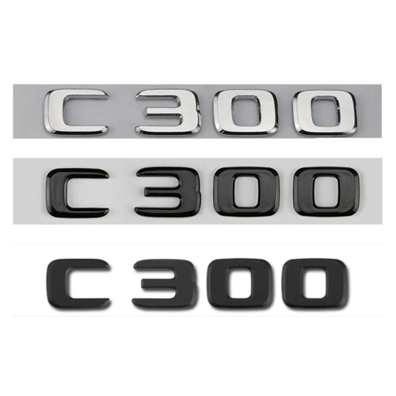 

3D ABS Black Chrome Car Letters Rear Trunk Logo Badge For 2022 Mercedes C300 W205 W204 W206 4MATIC Emblem Sticker Accessories