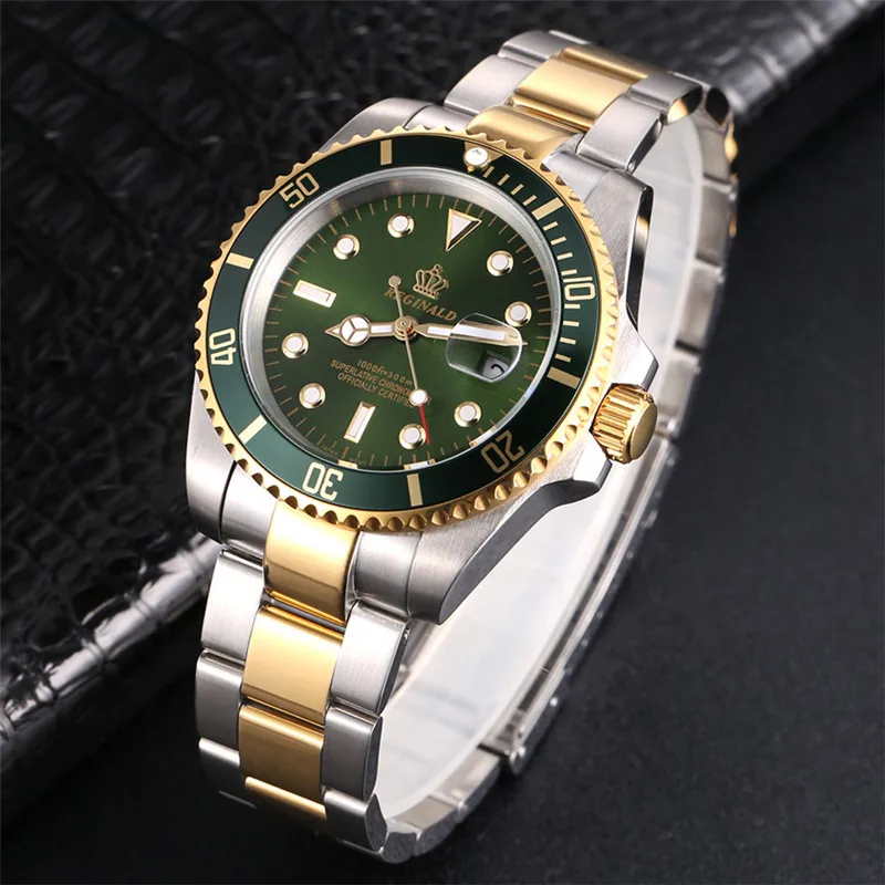 

Top Brand Reginald Watch Men Sports Watches Rotatable Bezel GMT Sapphire Glass Date Quartz 316L Stainless Steel Men's Watches