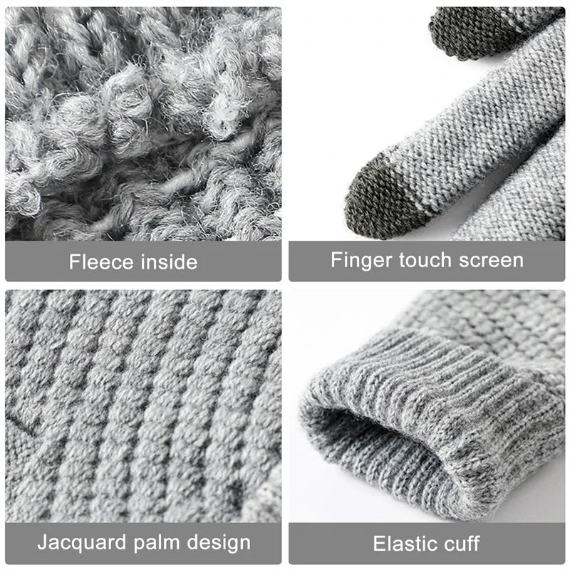 Women Men Warm Winter Touch Screen Gloves Stretch Classical Knit Mittens Wool Full Finger Outdoor Cycling Driving Glove 3