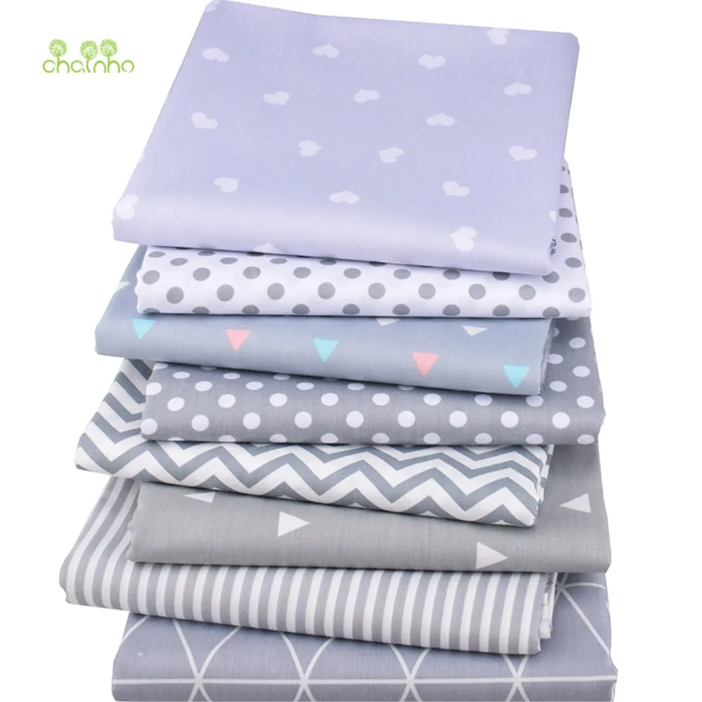 Chainho,Printed Twill Cotton Fabric,Patchwork Cloth,DIY Sewing Quilting Material,Gray Geometric Pattern Series,8 Design,2 Sizes