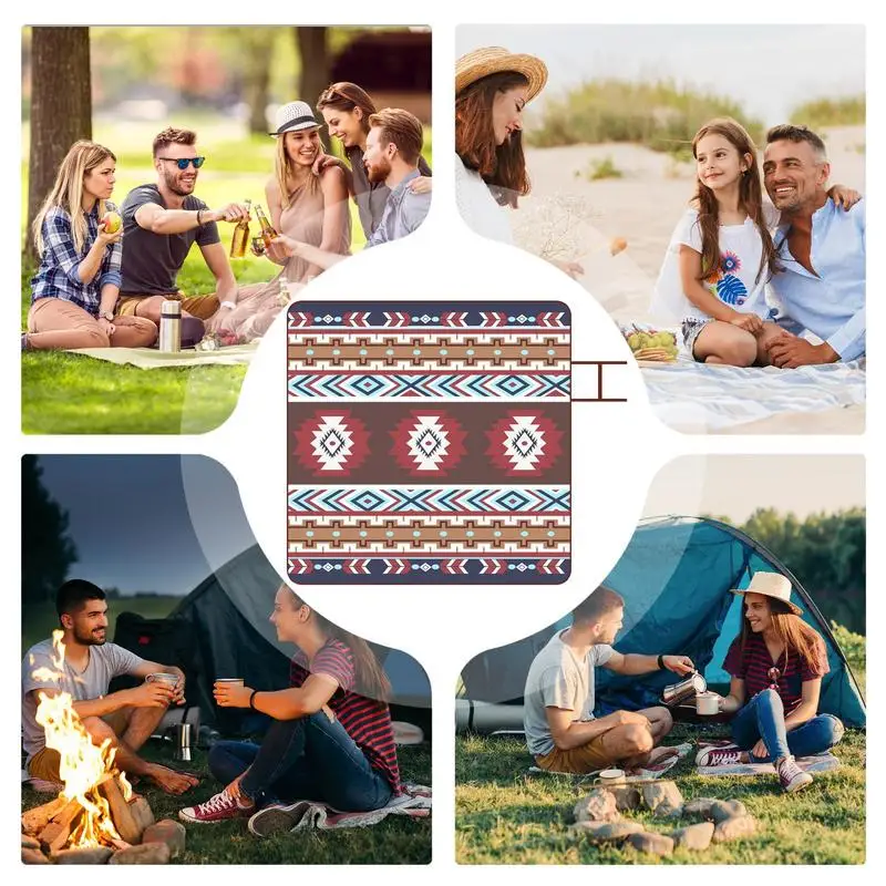 Cotton Picnic Blanket Sandproof Waterproof Boho Beach Blanket For Picnic Foldable Camping Pad Beach Mat With Storage Bag For