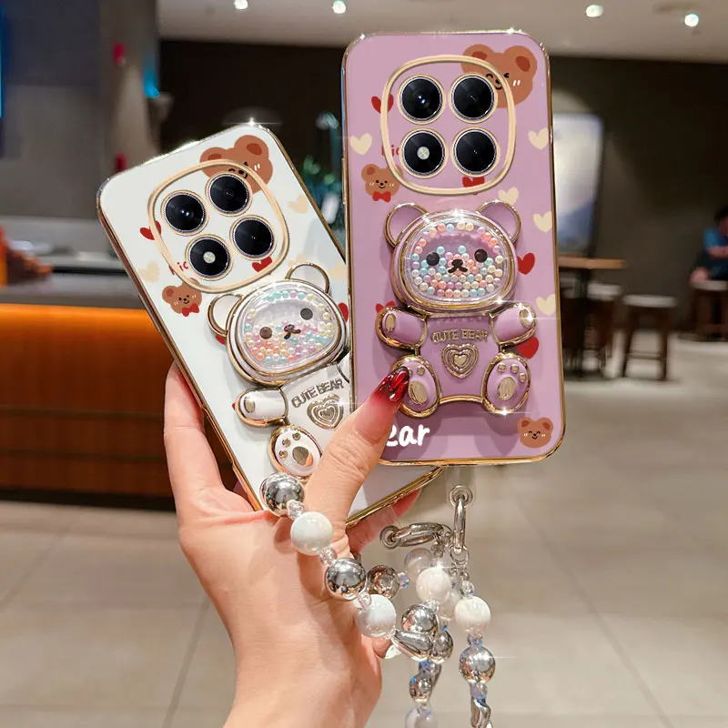 Pearl Strap Lanyard Love Bear Phone Holder Case Cover