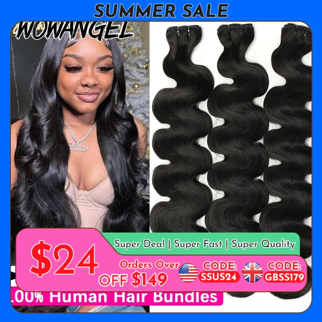 Wow Angel 28 30 pouces vague de corps paquets de cheveux humains 1/3/4 pièces 10A brésilien Remy Extensions de cheveux paquet unique cheveux vierges 1