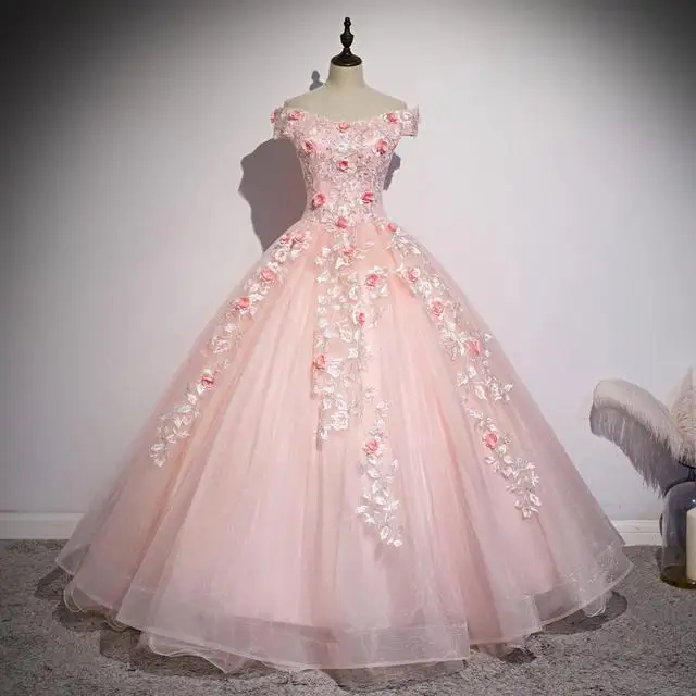 

ANGELSBRIDEP Quinceanera Dresses Off Shoulder Flower Lace Formal 16 Party Prom Ball Gown Sweet 15 Birthday Floral Princess Robe