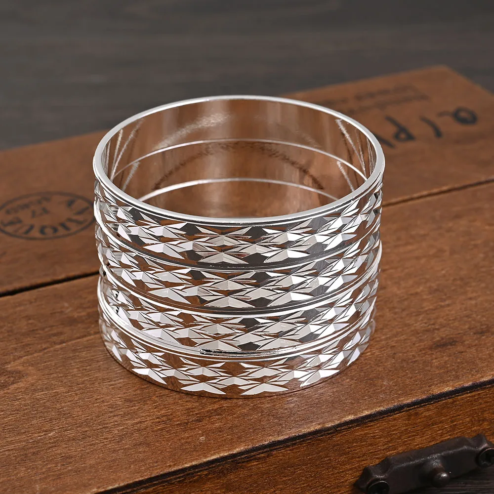 4Pcs 18k 8mm Width 45MM 55MM 65MM 70MM Dubai Baby Cute Bangles For Girl Jewelry Silve Color Bangles Girls Birthday Jewelry Gifts 6