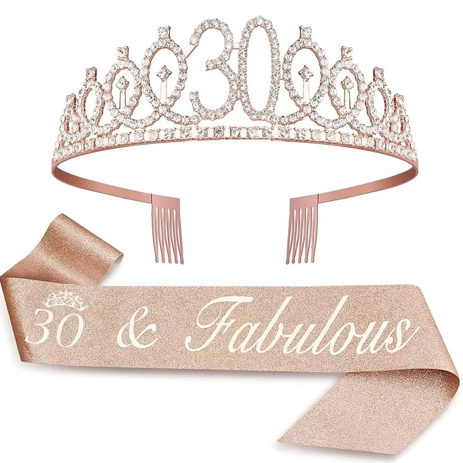 Geburtstags-Tiara-Kronenschärpe für Damen und Mädchen, 20., 21., 22., 23., 24., 25., 26., 29. 30. Geburtstag, Party-Dekoration, Gastgeschenke – Detail 12