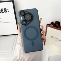 Ultra - Thin Frosted Matte Glass Magnetic Wireless Charging Case for Pura 80 Ultra (Navy Blue)