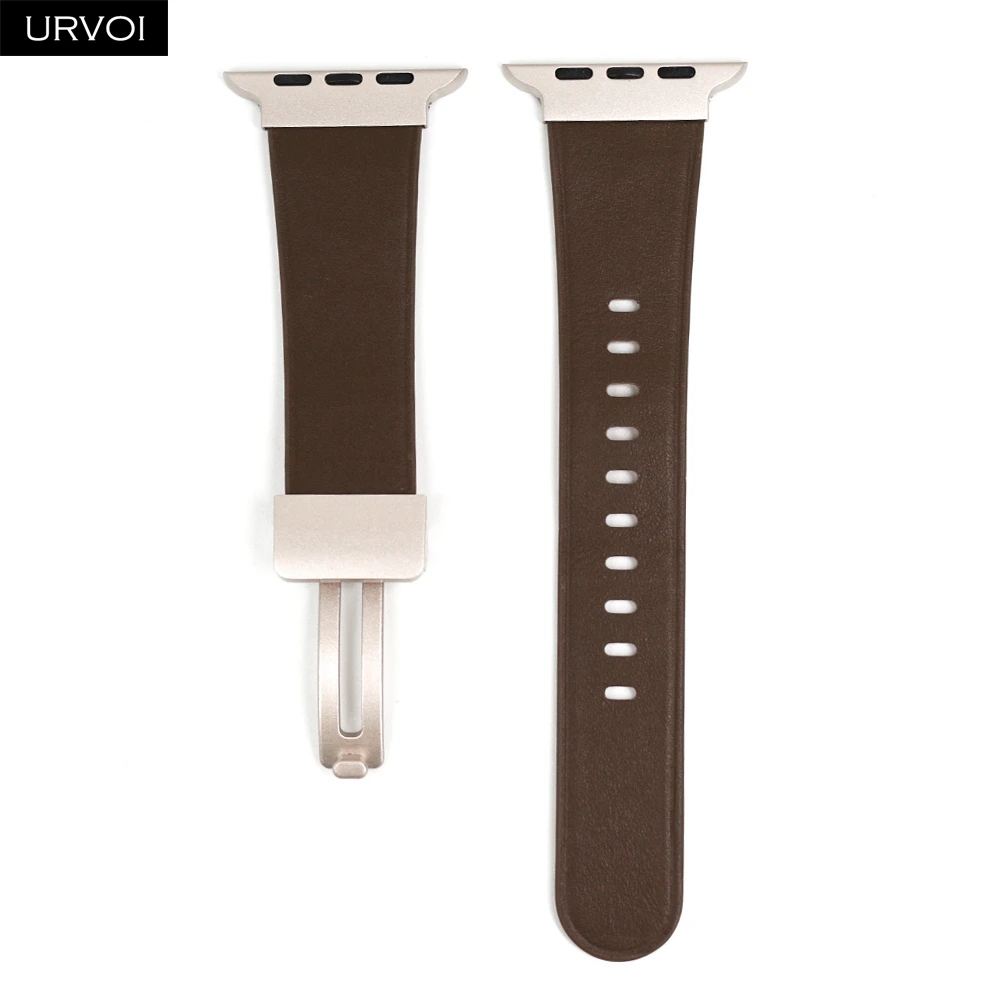 URVOI Starlight Rose Gold Leather Watch Strap with D-Pin Metal Buckle