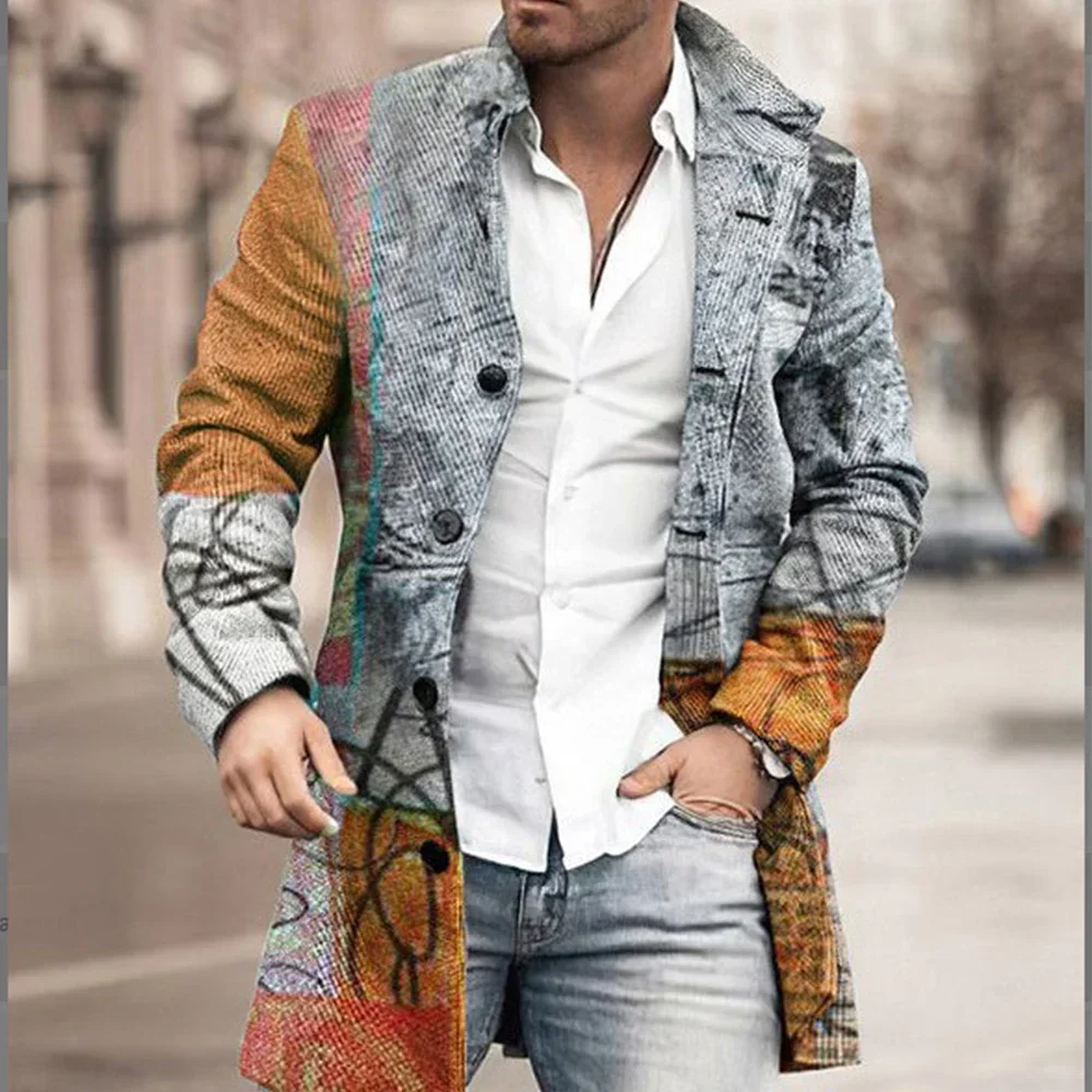 New Men's cloak Long suit Jackets Autumn Sleeve Button Casual Winter Outerwear Overcoat Clothing Male dedicated trench coat