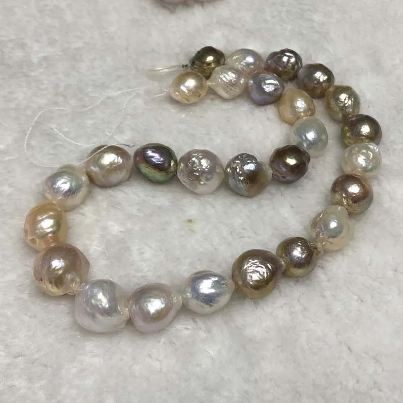 ELEISPL Wholesale 5 Strands 12-14mm Natural Thick Freshwater Nucleated Pearls Loose Strings #2300031