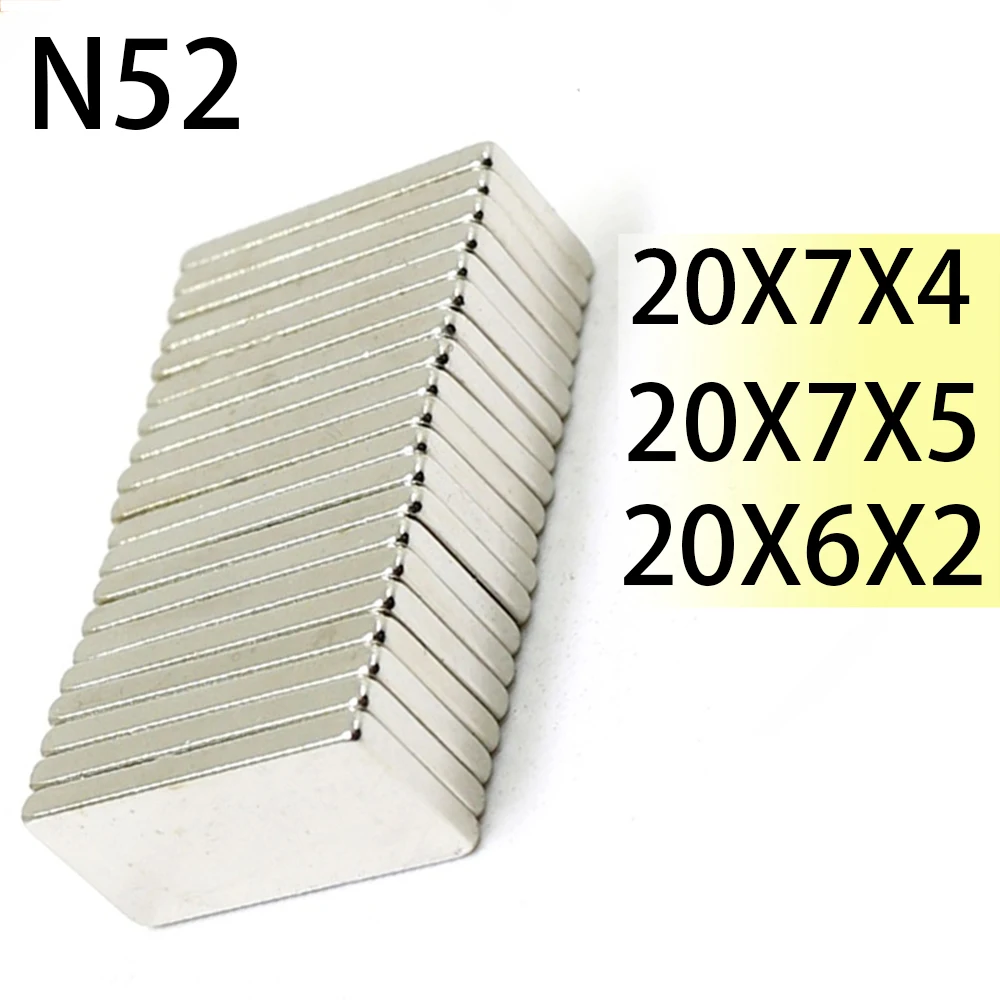 50/100pcs N52 20x6x2 20x7x4 20x7x5 Neodymium Bar Block Strong Magnets  Search Magnetic Bar Ndfeb Square Project Fridge Magnet - AliExpress