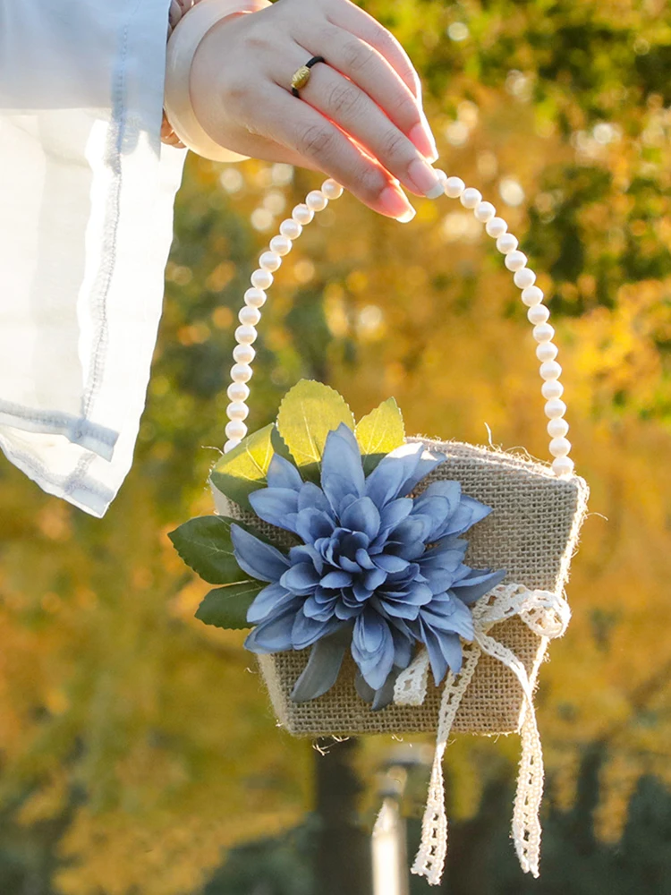 

Simulation Flower Decoration Bride Wedding Candy Petals Vintage Burlap Hand-woven Cloth DIY Retro Lovely Party Bridal Basket