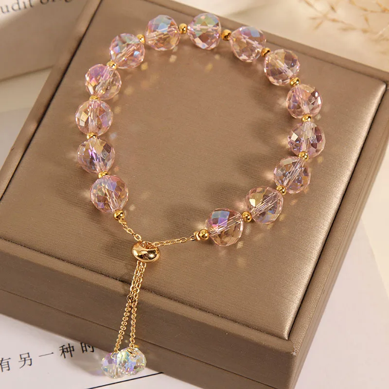Elegant multicolour crystal bead bracelet with snake chain and toggle clasp for women