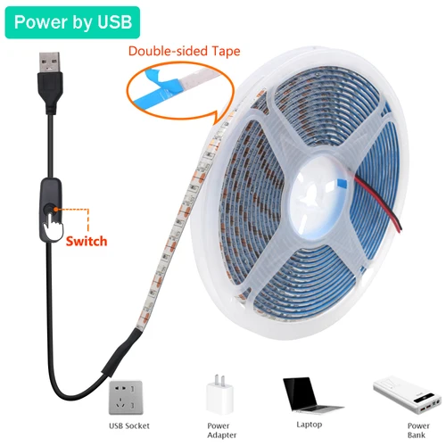 DC 5V USB LED 스트립 라이트, 2835 유연한 TV 배경 조명 테이프, 홈 장식 램프, 60LEDs/m, 0.5m, 1m, 2m, 3m, 4m, 5m, IP21, IP65 3