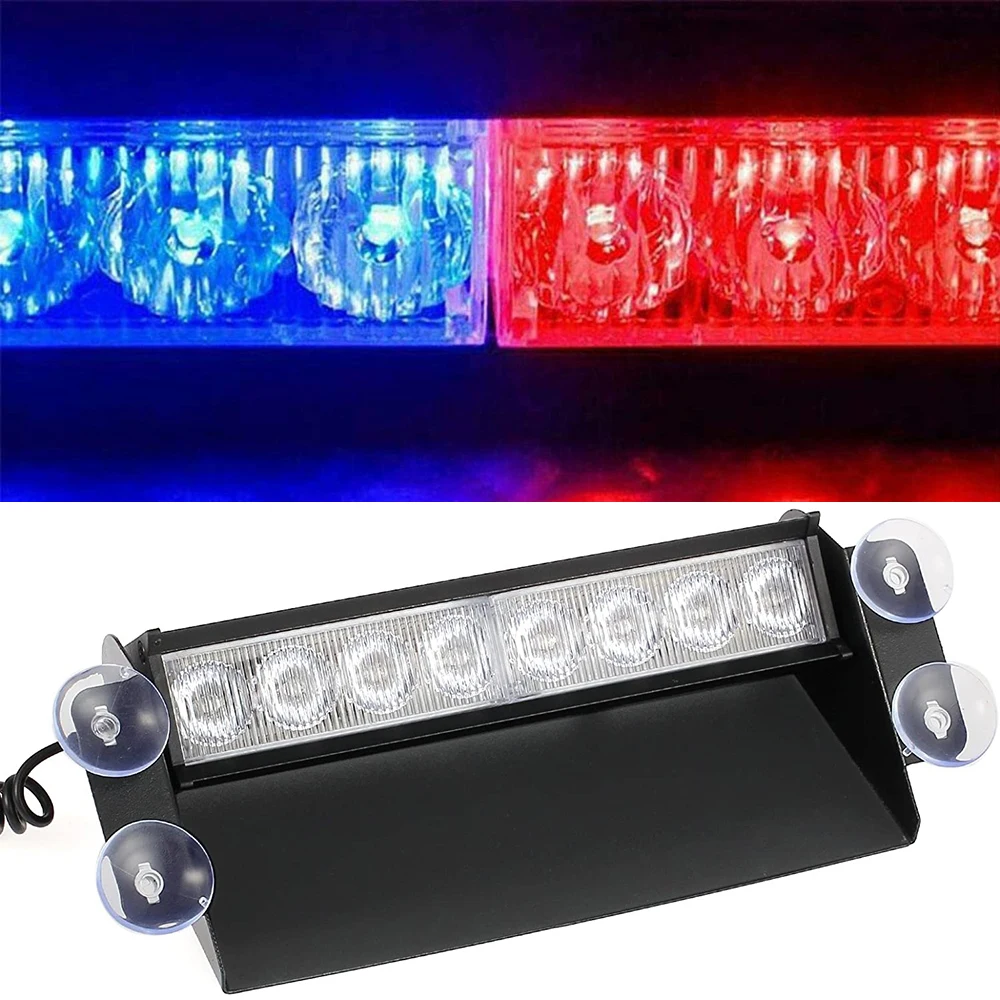 8 LED Universal Car Strobe Light Flasher Vehicle Flashing Warning Lamp Red Blue Police Emergency lights 3 Flashing Modes DC12V