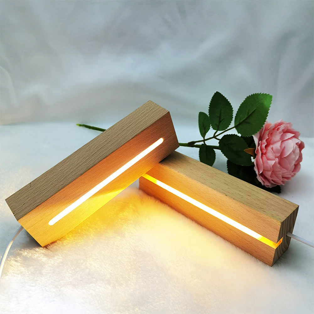 Rectangle Solid Beech Wooden LED Base for Resin Letter Lamp Acrylic