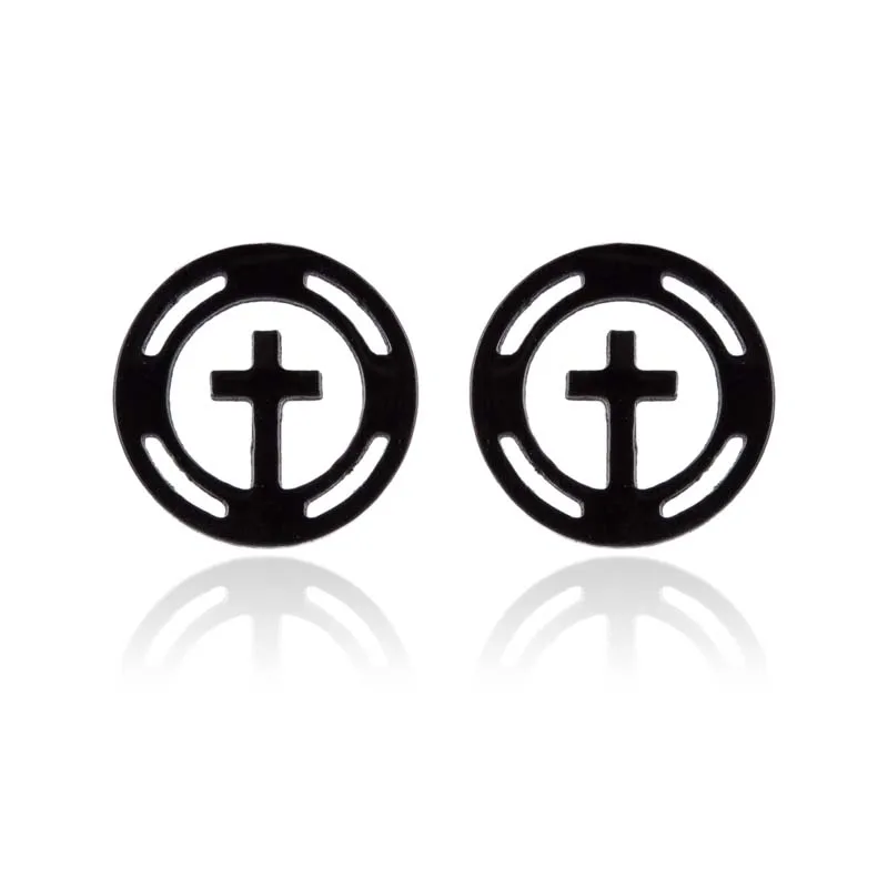 Shuangshuo Punk Cross Stainless Steel Stud Earrings
