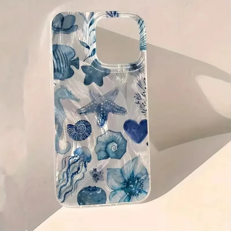 Chiffon Texture Lip Print Phone Case in Blue Ocean Element Design
