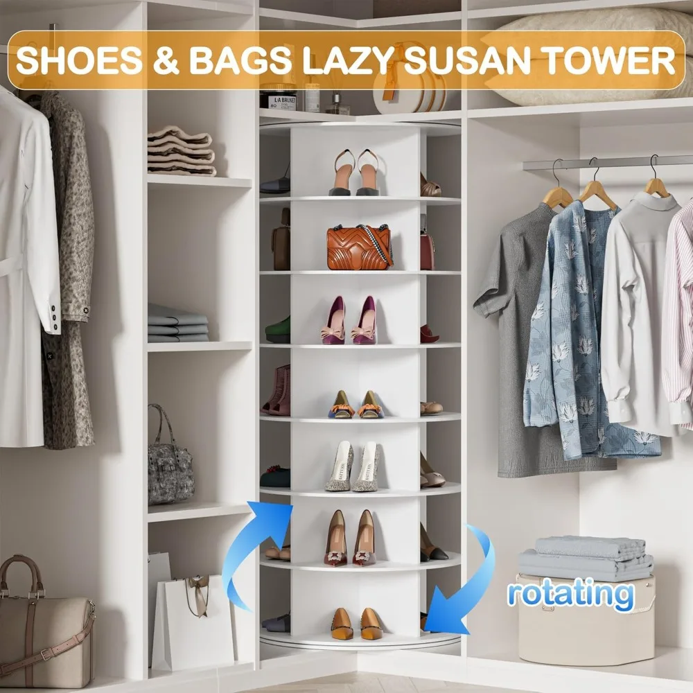 Rotating Shoe Rack Tower on The 7th Floor, Vertically Rotating Shoe Rack, Rotating 360 Degrees, White Shoe Rack Storage Circular 3