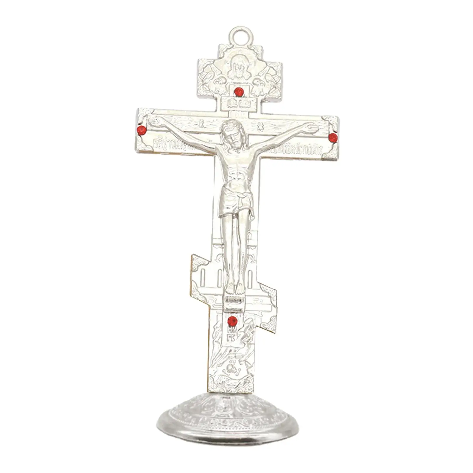 Jesus Cross for Desk Metal with Base Tabletop Ornaments Christian Home Goods Prayer Utensils Table Top Crucifix Cross Catholic