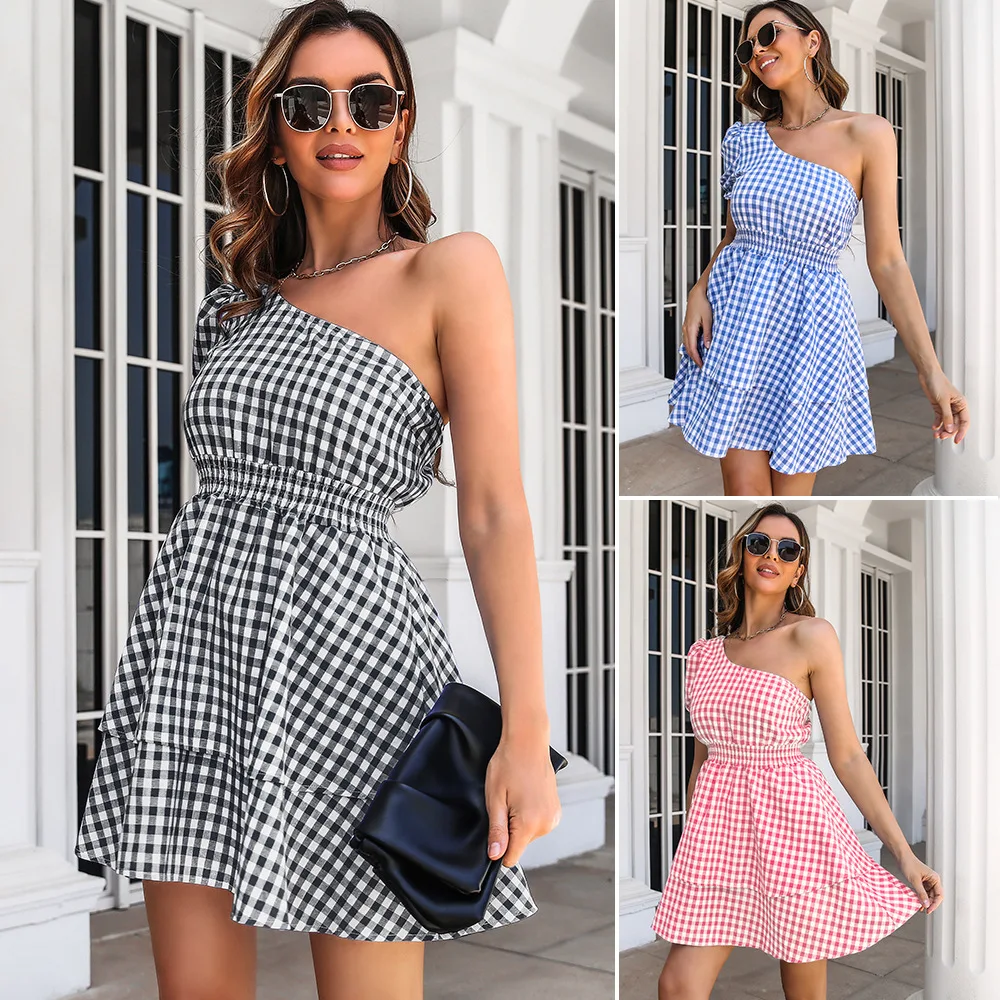 

Free Freight New Plaid women's Elastic Dresses Multi-level Skirts