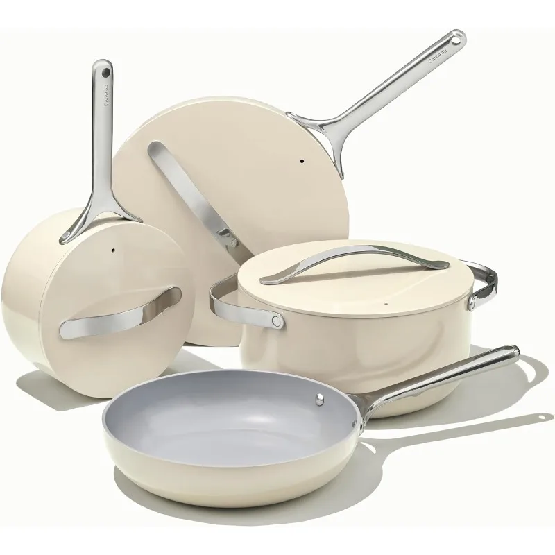 

Nonstick Ceramic Cookware Set (12 Piece) Pots, Pans, 3 Lids and Storage - Non Toxic, PTFE & PFOA Free - Oven Safe & Compatible