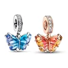 Original Charms 925 Silver Blue & Yellow Glass Butterfly Dangle Charm Fits 3mm Original Bracelet For Women Diy Jewelry Gifts Hot 1